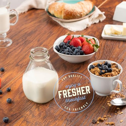 kitchentoolz 16 Oz Glass Milk Bottles with Lids (4 Pack) – Reusable Glass Creamer and Juice Bottles – Includes 8 Tamper-Proof Airtight Caps and One Silicone Pour Spout - size: 16 Ounce