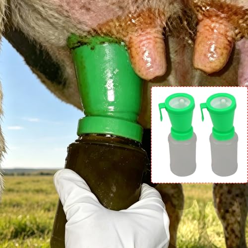 DQITJ 2 Pack Teat Dip Cup Non Reflow Nipple Cleaning Disinfection Dip Cup for Cow Sheep Goat (350ml, Green)
