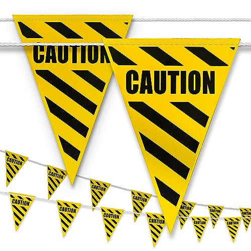 [7''x10''x36ft] "CAUTION" Pennant banner flag Warn of Rooftop, Hazardous Areas, Traffic Control. Marking Construction Sites - Greater Coverage and High Visibility - OSHA 500Lb Rated - style: Yellow Caution