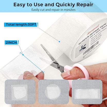 Secopad 2" x 360" (30FT) Screen Repair Tape, Screen Repair Kit, White - color: White, size: 2IN x 30FT