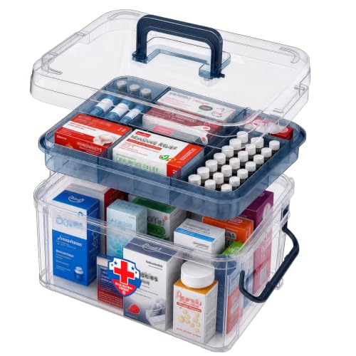 ANYPROLUS 15QT Clear Medicine Organizer Box with Handle, Plastic Medicine Container with Tray Empty First Aid Box, Thickened Medicine Storage Organizer Multipurpose Medication Organizer Storage, Blue - color: Blue