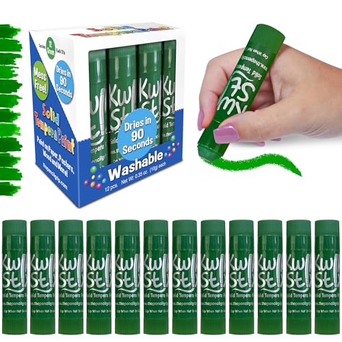 Kwik Stix Solid Tempera Paint Sticks – 12 Pack of Green – Same Color Washable, Quick Dry (90 Seconds), ASTM Certified, Non-Toxic, Allergen-Free Kids & Toddler Art Supplies for Home, School & Crafts - color: Green