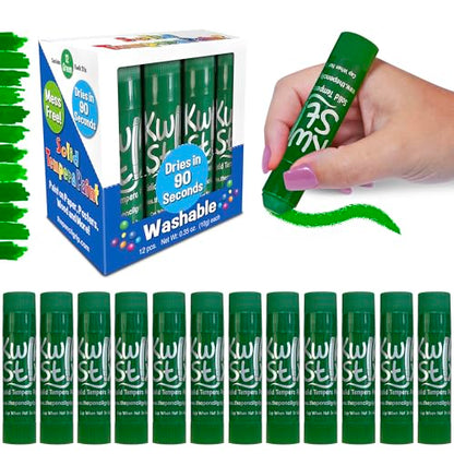 Kwik Stix Solid Tempera Paint Sticks – 12 Pack of Green – Same Color Washable, Quick Dry (90 Seconds), ASTM Certified, Non-Toxic, Allergen-Free Kids & Toddler Art Supplies for Home, School & Crafts - color: Green