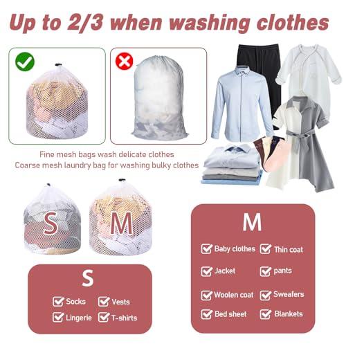 2pcs Mesh Laundry Bags for Socks, Machine Washable Drawstring Design Travel Mesh Laundry Wash Bags White Drawstring Garment Bags for Laundry Storage for Home Dorm Hotel Travel Use,12x16inch, 16x20inch