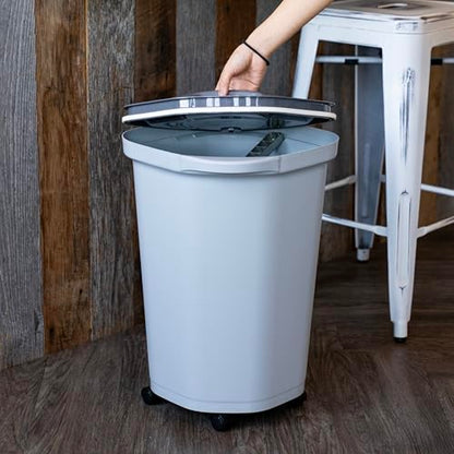 IRIS USA Dog Food Storage Container, Up to 25 lbs, Gray/Dark Gray | Made in USA, Comes with Wheels & 2-Cup Scoop, Airtight Seal, BPA-Free, Bird Seed, Cat food, Cat Litter, Treats, Pellets - color: Gray/Dark Gray, size: 25 lbs