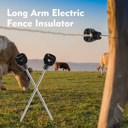 25 Pcs Electric Fence Insulators Fencing Post Screw-in Ring Set 8.9 Inch Long Arm Meadow Farm Electric Fence Wood Post Black for Electric Fence of Farm (25)