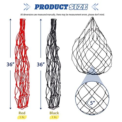 Glarks 2Pcs 36" Length with 5" x 5" Holes Nylon Ultra Slow Feed Hay Net, Black and Red Large Capacity Heavy Duty Poly Horse Hay Net Equine Feeding Bag for Trailer and Stall, Simulates Grazing