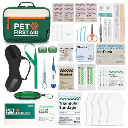 RHINO RESCUE Bundle - Pet First Aid Kit, Emergency Medical Supplies for Dogs & Cats, Safety Essentials Pack with Thermomete+220 Pieces First Aid Kit Refill Bag, Emergency Extra Replacement Supplies