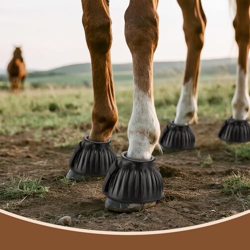 1 Pair Horse Bell Boots - No-Rub Design for Hoof Protection, Shock-Absorbing Rubber, Quick Hook & Loop Closure, Turnout & Training Use