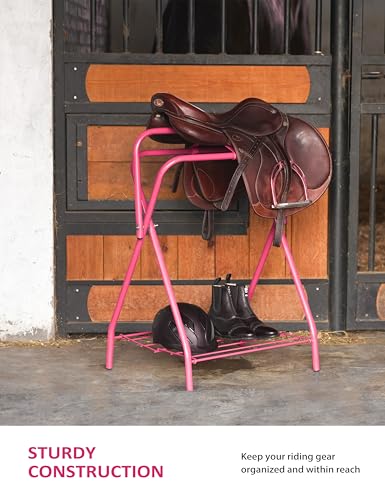 Tackmore Freestanding Saddle Rack Accommodates English Western Saddles Lightweight Foldable Space Saving Saddle Stand - color: Pink