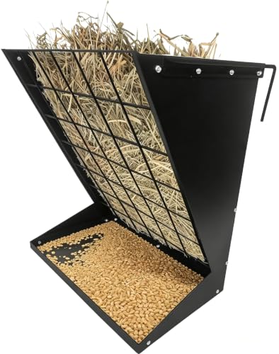 Garvee Wall Mount Hay Rack, 2 in 1 Hay and Grain Livestock Feeder - color: Black