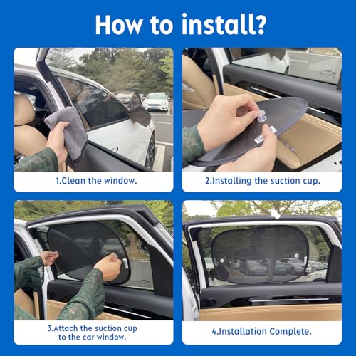 Car Shades for Side Windows 19"x12"(4 Pack),Sun Shade for Car Window with 8 Suction Cups,Window Shades Can Blocks 99.98% UVR,Window Shade for Baby,Glare Shield Protection