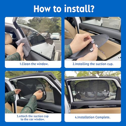 Car Shades for Side Windows 19"x12"(4 Pack),Sun Shade for Car Window with 8 Suction Cups,Window Shades Can Blocks 99.98% UVR,Window Shade for Baby,Glare Shield Protection