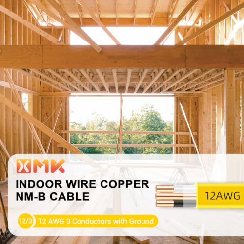 XMK Solid Indoor 12/2 W/G NMB Cable,Electric Wire 12 Guage 2 Conductor,10ft - size: 10ft, style: 12 AWG-2 Conductor w/ Ground