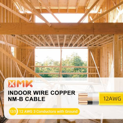 XMK Solid Indoor 12/2 W/G NMB Cable,Electric Wire 12 Guage 2 Conductor,10ft - size: 10ft, style: 12 AWG-2 Conductor w/ Ground