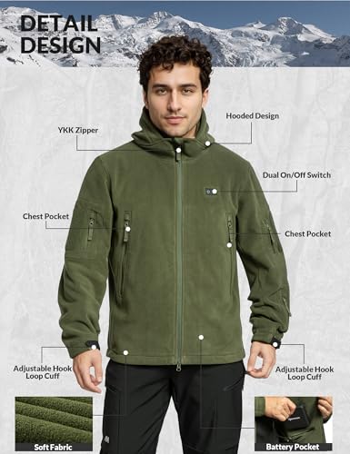 ANTARCTICA GEAR Heated Jacket with 12V 16000mAh Battery Pack, Polar Fleece Coat for Men Women, Fit Zip Hood Winter Jacket - color: Green, size: Small