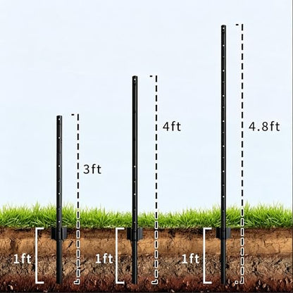Metal Fence Post 4 Feet Black Pack of 20 U Post for Wire Fence - color: Black 20pcs, size: 4 ft.