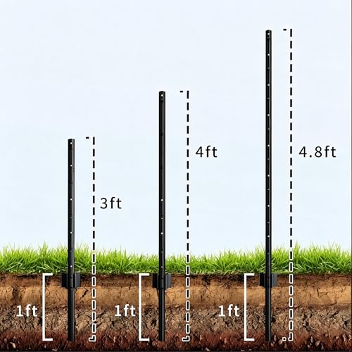 Metal Fence Post 4 Feet Black Pack of 10 U Post for Wire Fence - color: Black 10pcs, size: 4 ft.
