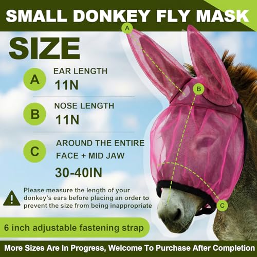 1 Pcs Mini Donkey Fly Mask with Ear Protection, Rose Red - size: Mini Donkey
