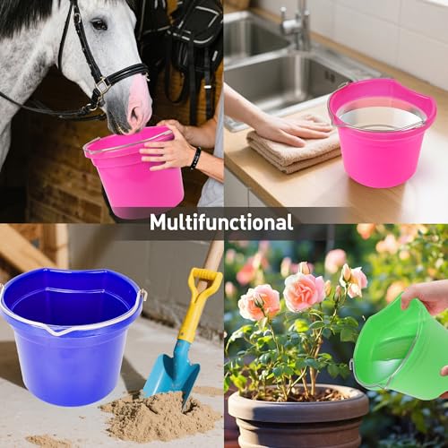 Plastic Flat Back Bucket Horse Feeding Watering Animal Feed Bucket 8 Quart (Blue)