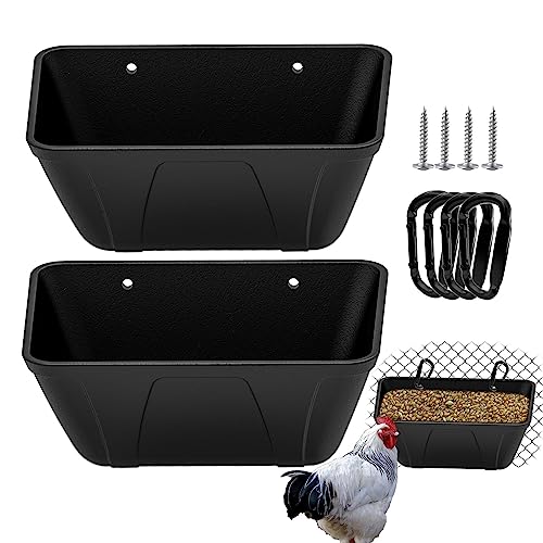 Hanging Fence Feeder for Chicken, Duck, Goat, Pig Poultry Feed Trough Chicken Feeder Bucket Feeding Container for Livestock (Black) - color: Black