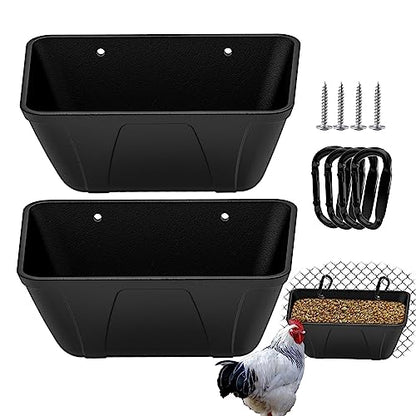 Hanging Fence Feeder for Chicken, Duck, Goat, Pig Poultry Feed Trough Chicken Feeder Bucket Feeding Container for Livestock (Black) - color: Black