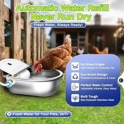 Automatic Animal Drinking Water Bowl with Float Valve, Standard Pipe,3L Stainless Steel Waterer Feeder Farm Dog Dispenser Kit Self Filling for Livestock Horse Goat Water Trough - size: Standard Setup (Essential)