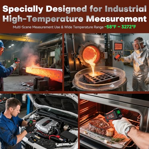 Infrared Thermometer Temperature Gun, 3272°F, 50:1 | Laser Temp Pyrometer, High Temp for Engine, HVAC, Industrial & Home Repair Inspection - color: -58°F to 3272°F