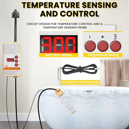 Immersion Water Heater, 2000W Portable Pool Heater with Thermostat & Auto Shut-Off, Electric Bucket Heater with Protective Cover for Inflatable/Above Ground Pools, Bathtub, Camping - Shiny Yellow - color: Shiny Yellow