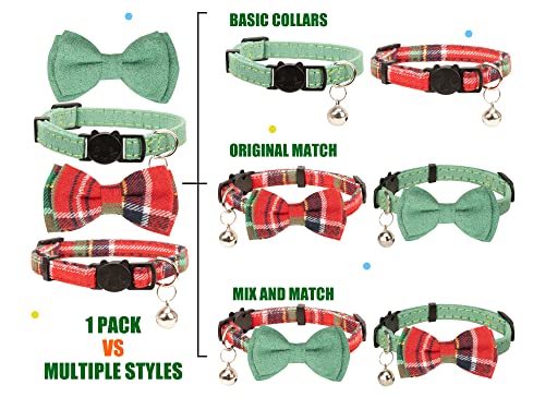 Collar for Cat Pet Breakaway with Bell Bowtie Detachable Bow Adjustable Safety Kitten Puppy Girl Boy 2pcs Christmas-B - color: Christmas-B