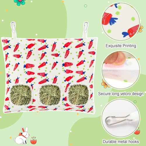 UPINS 2 Pack Guinea Pig Hay Feeder Bag,Bunny Rabbit Cage Bag Hanging Holder - color: Red Green, size: 34 x 28 cm