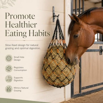 3 Pcs Hay Nets for Horses, 31.5 in Slow Feed Hay Bags with Small Mesh Holes, Heavy-Duty Goats & Livestock Feeding Solution for Stable, Trailer, and Fence Mounting (3 Colors)
