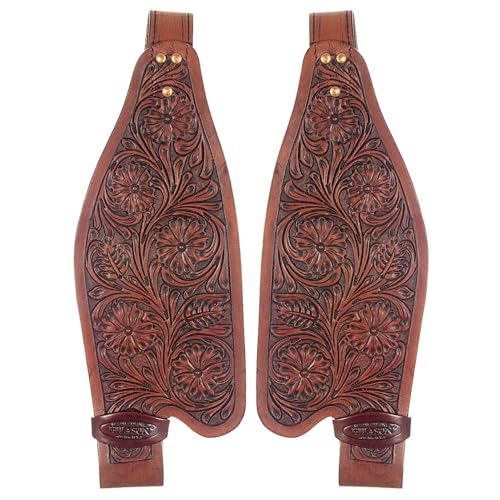HILASON Tan Leather Saddle Fender Pair with Hobble Strap - color: Mahogany