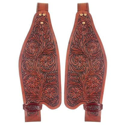 HILASON Tan Leather Saddle Fender Pair with Hobble Strap - color: Mahogany