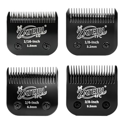 4 Pack Pet Grooming Clipper Blades with Steel Cutters, Sizes 10, 7FC, 5FC & 4FC, Black, Compatible with Andis, Oster A5, Wahl KM10 A5 Style Dog Clippers - color: Black, size: 10# + 7FC + 5FC + 4FC