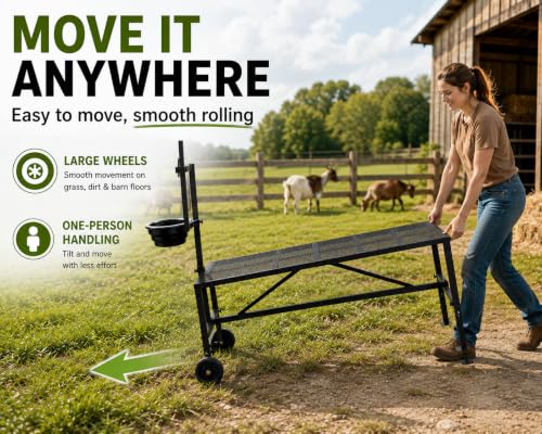 Goat Milking Stand with Wheels and Feed Bin Heavy Duty Steel Black - color: Black, size: With Wheels-47*23Inch