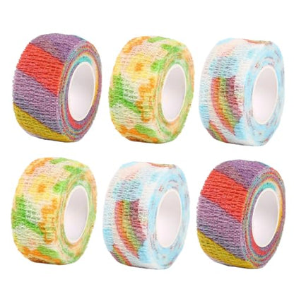 6 Pack Finger Wrap Bandage Self Adhesive Elastic Cohesive Tattoo Grip Tape for Sport Vet Wrist Toe Thimble - color: Colorful06