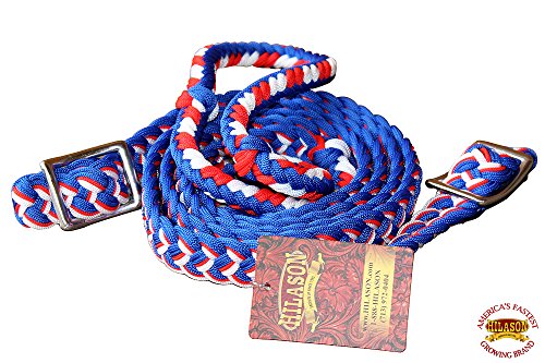 HILASON Braided Poly Barrel Horse Racing Reins Flat Grip Knots 1" X 8Ft | Rein Gifts - color: Red-White-Blue