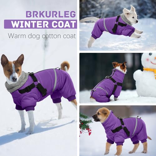 BRKURLEG Purple Dog Coat with Harness, Dog Winter Jacket, Dogs Onesie Body Warm Jackets, Small Dogs Winter Coats Reflective Windproof Warm Cold Weather Coats, Pet Waterproof Jackets, M - color: Purple, size: Medium