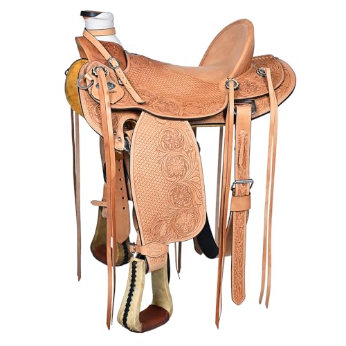 HILASON Western Horse Wade Saddle American Leather Ranch Roping Tan | Hand Tooled & for Horses
