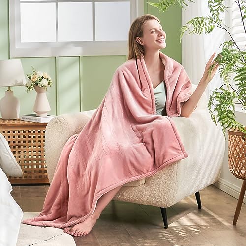 Electric Heated Blanket Throw 50"x60", 8 Heat leavls and 1-8H Auto Off | Fast Heating, Over-Heat Protection&ETL Certification, Soft Flannel Sherpa, Machine Washable, Suitable for Bed and Sofa - color: Pink, size: Throw-50" x 60"