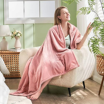 Electric Heated Blanket Throw 50"x60", 8 Heat leavls and 1-8H Auto Off | Fast Heating, Over-Heat Protection&ETL Certification, Soft Flannel Sherpa, Machine Washable, Suitable for Bed and Sofa - color: Pink, size: Throw-50" x 60"