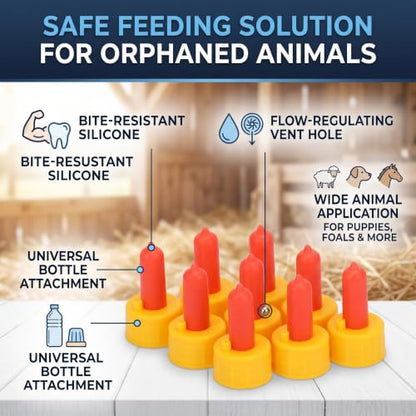 Generic Goat Nursing Nipple Lamb Milk Feeder Nipple 10Pcs with Silicone Bite Vent Hole Steel Ball for Orphaned Small Animal Dog Foal Feeding