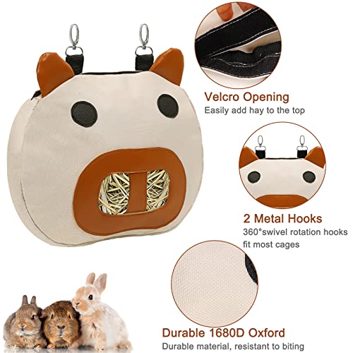 Rabbit Hay Feeder Bag with 2 Hanging Hooks for Small Animal Cage Mess Free | Guinea Pig Timothy Hay Dispenser Storage Mamger Large Less Waste for Bunny, Cute Shape Decor