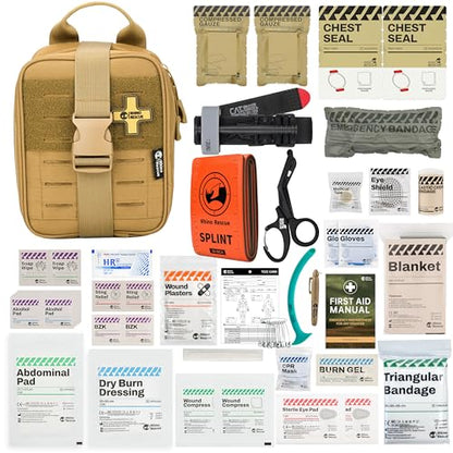 RHINO RESCUE IFAK Trauma Kit Pro with CAT Tourniquet (Coyote Brown) | TCCC Compliant, Combat-Proven, Tactical Molle Pouch, Professional First Aid Kit, Military Medical Kit, HSA/FSA Approved - color: Coyote Brown, size: MOLLE Vertical Pack