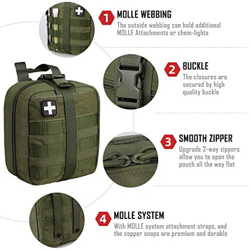 LIVANS 1000D First Aid Bag Empty, Medical Ifak Pouch for Emergency & EMT - color: Army Green(7.1"l X 3.5"w X 8"h)