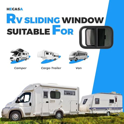 HECASA 21"W x 14"H RV Window w/Trim Ring & Mesh Screen Teardrop Tinted - size: 21" W x 14" H