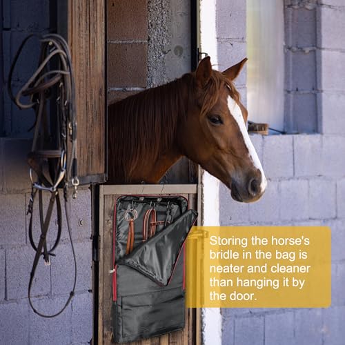 Asooll Horse Bridle Bag,Bridle/Halter Bag with 3 Prong Tack Rack
