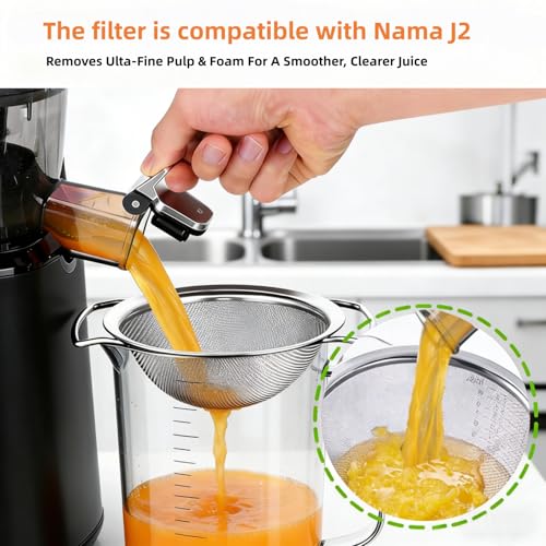 Juice Strainer for Nama J2, 304 Stainless Fine Mesh Strainer for Juicing | Juice Strainer After Juicing,Bilateral handles-304 Stainless Steel ,Easy Clean(for most containers)