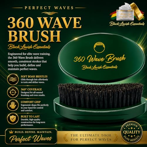 360 Wave Brush, Build Deeper Waves, Soft & Hard Boar Bristle Curved Brush, Black Lavish Essentials Signature (Medium-Hard, Emerald Green) - color: Emerald Green, size: Medium-Hard